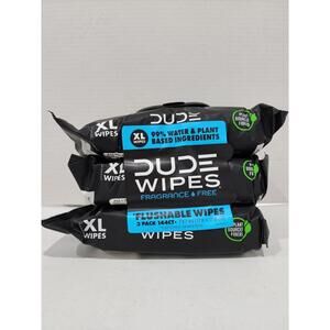 3PK DUDE Wipes - Flushable Wipes  144 Wipes - Unscented Extra-Large Adult